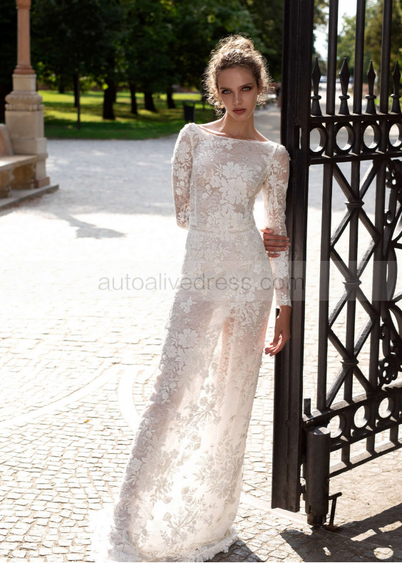 Ivory Beaded Lace Wedding Dress With Detachable Sleeves